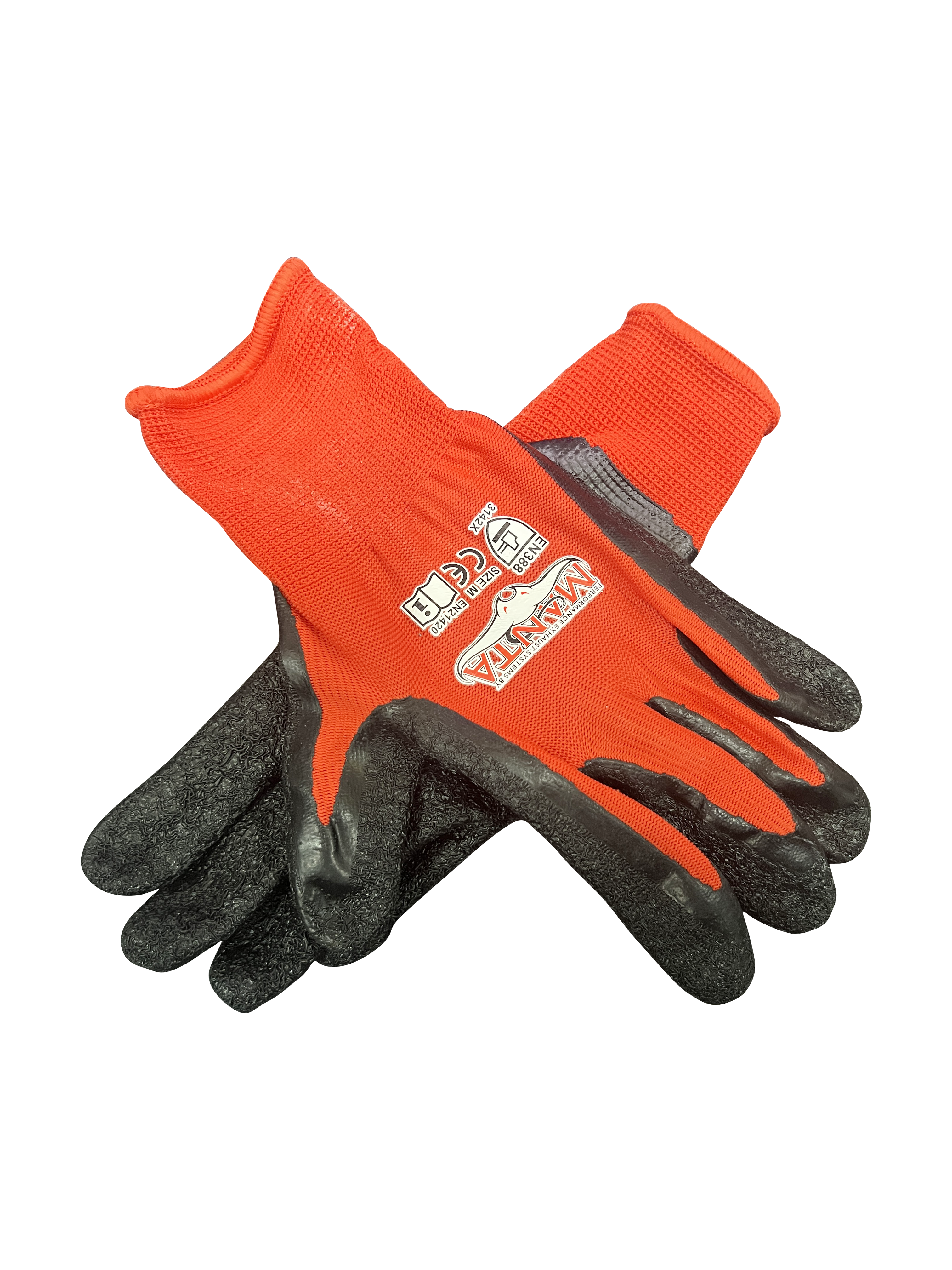 MANTA 13G red polyester with black crinkle latex palm coated gloves. Large