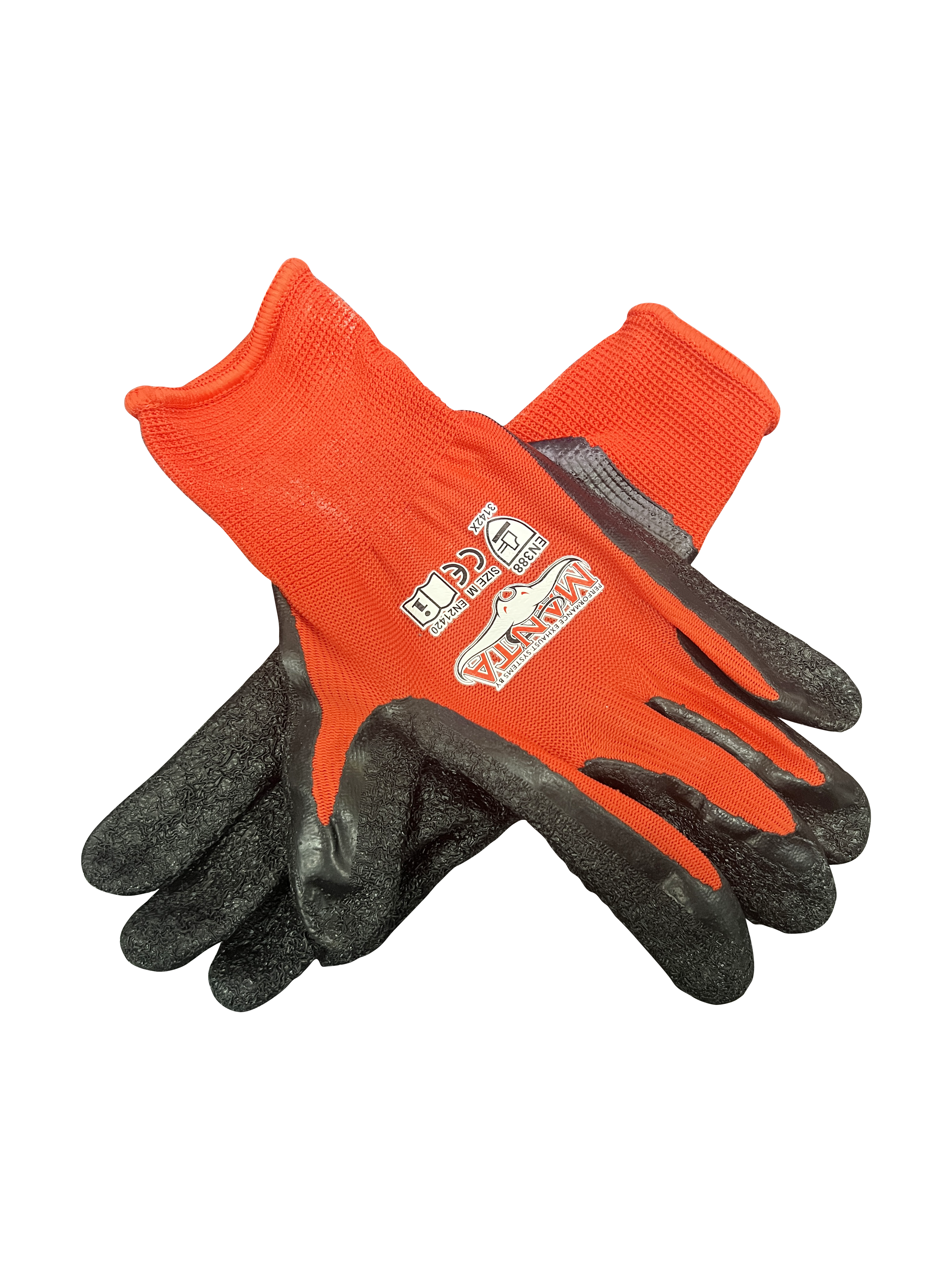 MANTA 13G red polyester with black crinkle latex palm coated gloves. X Large